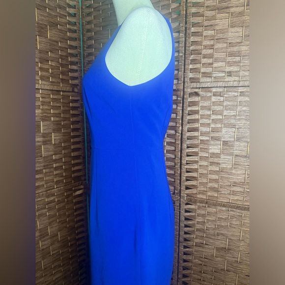 H&M Blue business casual Halter Dress size 8 Back Gold zipper Back slit - Picture 5 of 11